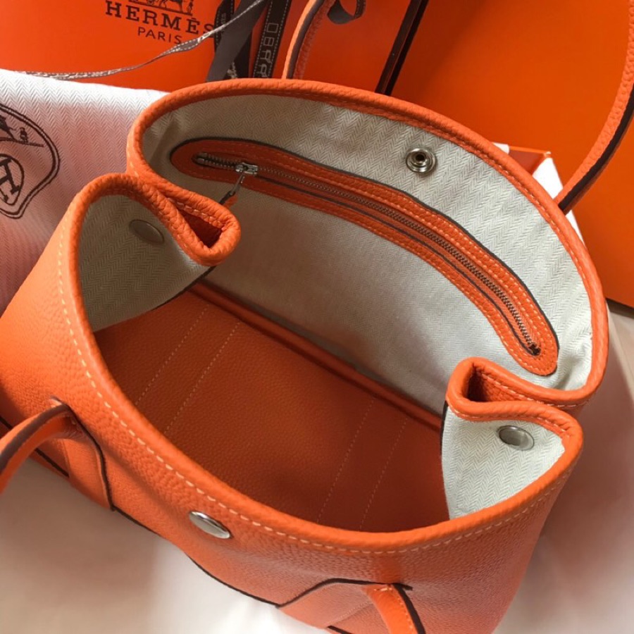 Hermes Garden Party 36cm Tote Handbag In Feu Orange Clemence Leather